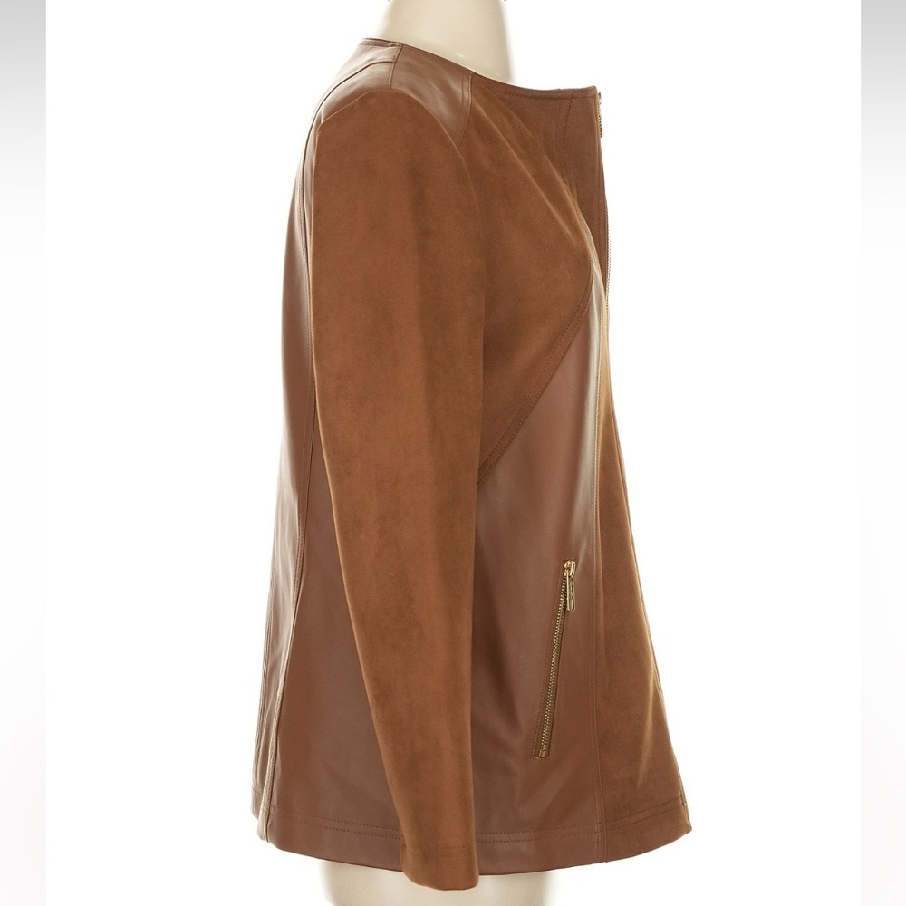 Kenneth Cole Women’s Tobacco Brown Faux Leather Suede Jacket Full Zip Size Small - Picture 2 of 8